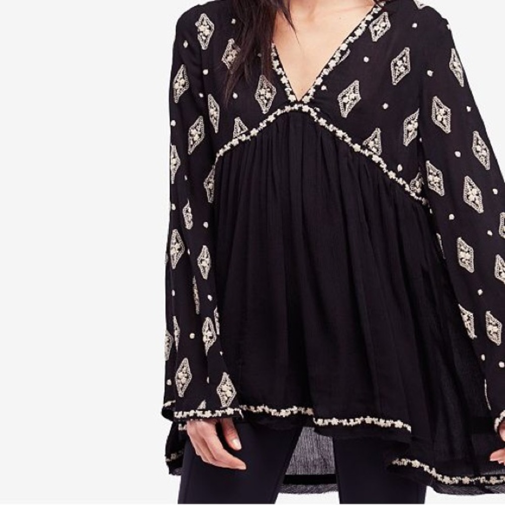 Free People Diamond Embroidered Tunic Top